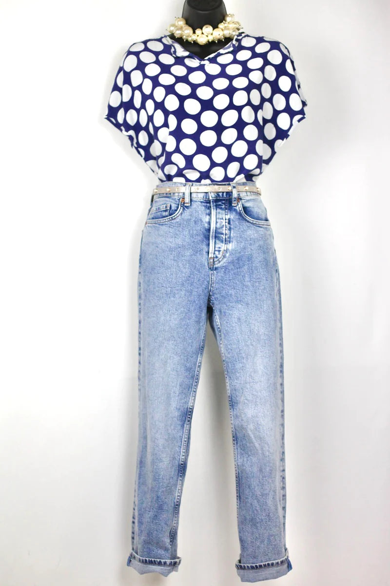 Blouse bleue à pois blanc Ungaro Ter