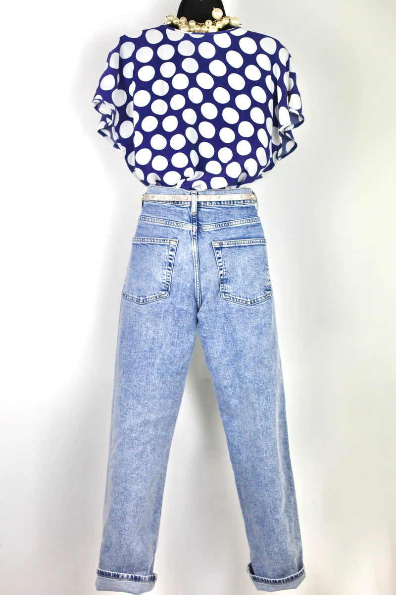 Blouse bleue à pois blanc Ungaro Ter