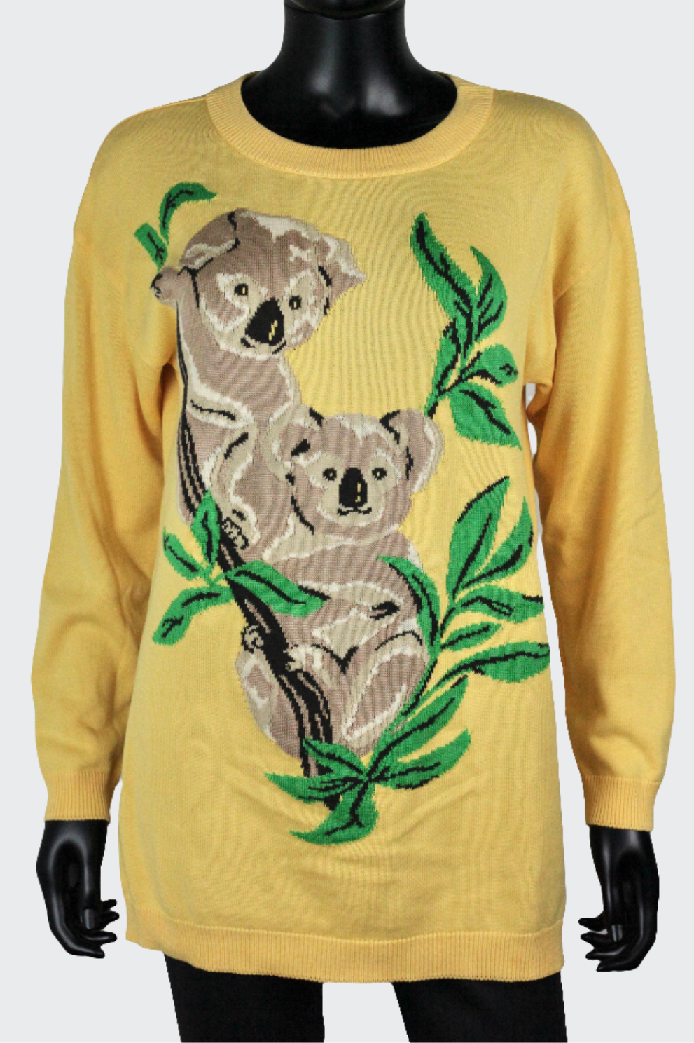 Pull jaune koalas Escada vintage 80 Ekinox vintage vêtement vintage de grands couturiers créateurs seconde main luxe haute couture slow fashion