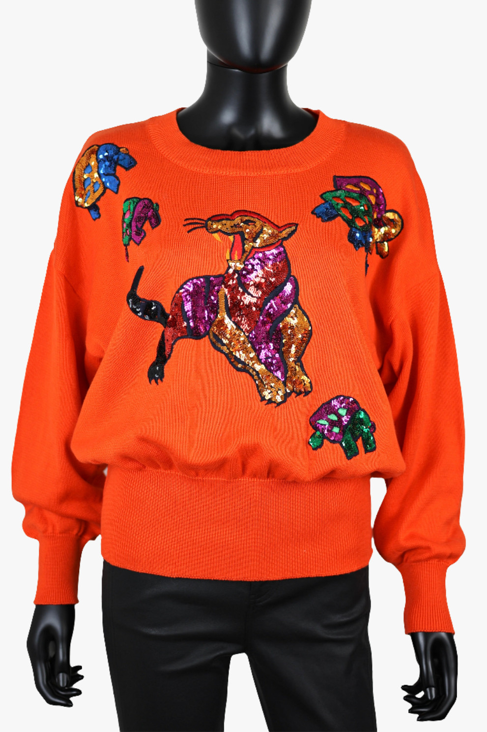 Pull orange broderies animaux en sequins Escada