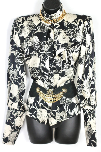 Chemise motifs fleuris noirs et blancs Ungaro Parallèle