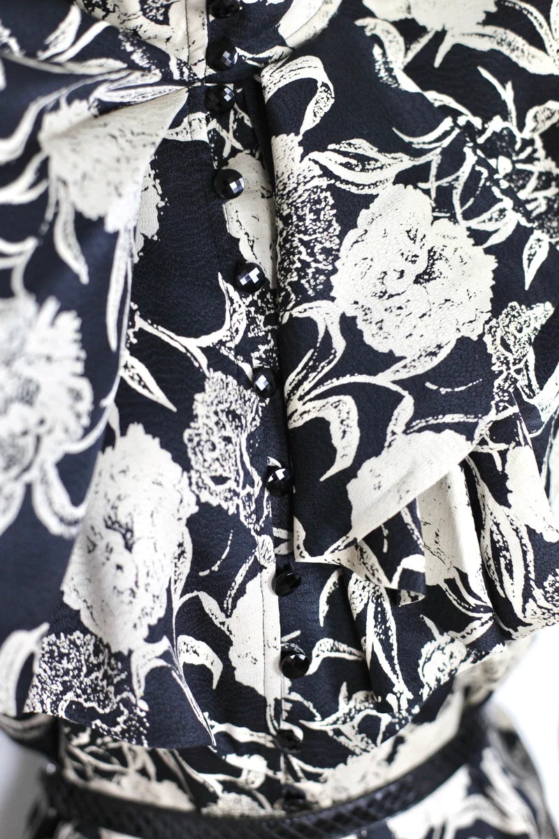 Chemise motifs fleuris noirs et blancs Ungaro Parallèle