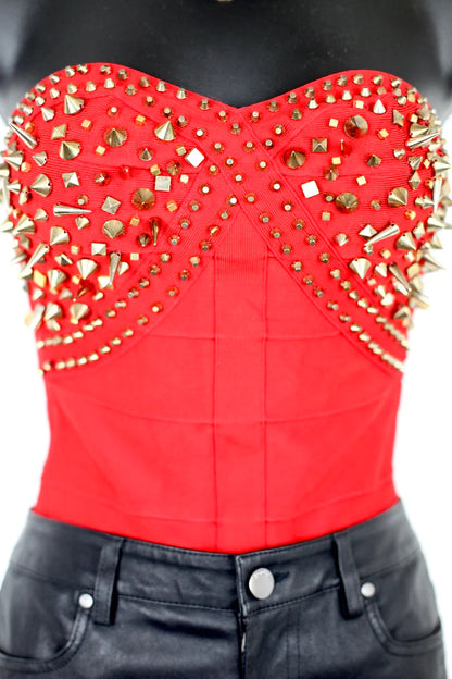 Bustier clouté rouge Hervé Léger