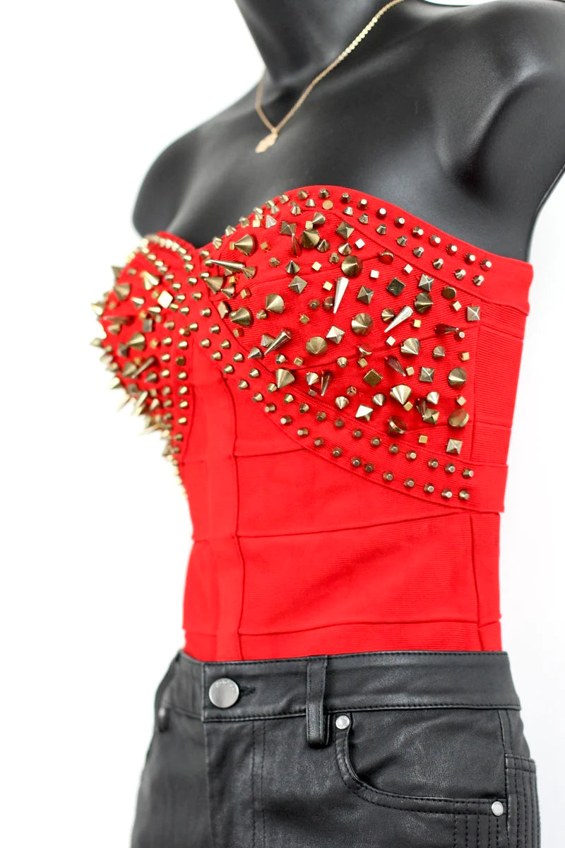 Bustier clouté rouge Hervé Léger