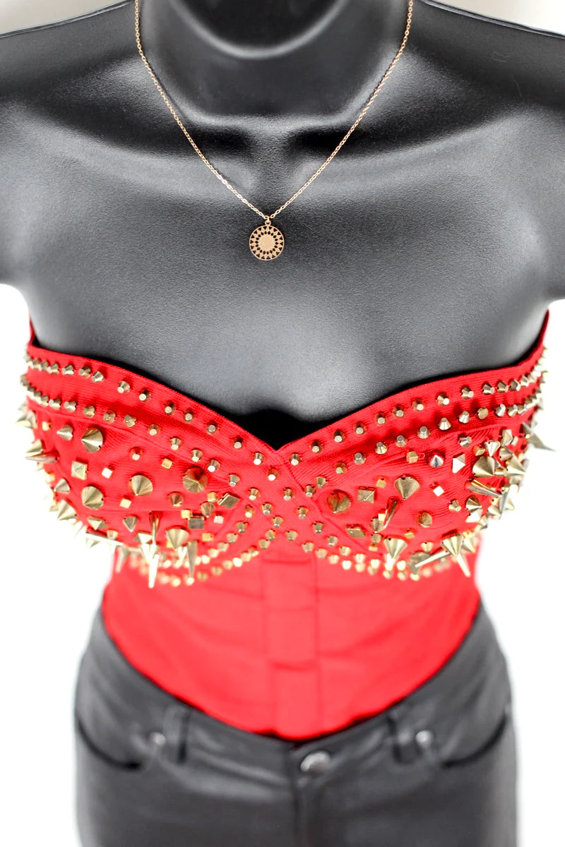 Bustier clouté rouge Hervé Léger