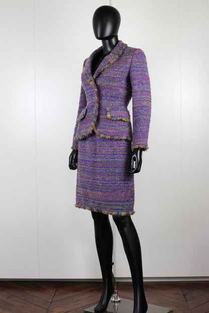 Tailleur-jupe en tweed multicolore Georges Rech vintage Ekinox vintage vêtement vintage de grands couturiers créateurs seconde main luxe haute couture slow fashion