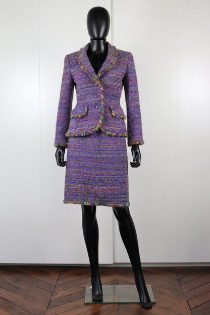 Tailleur-jupe en tweed multicolore Georges Rech vintage Ekinox vintage vêtement vintage de grands couturiers créateurs seconde main luxe haute couture slow fashion