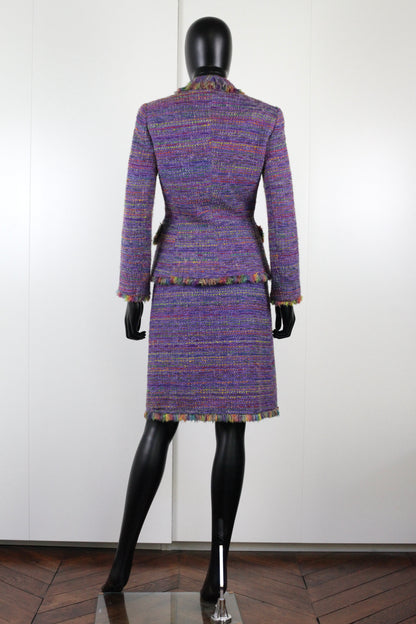 Tailleur-jupe en tweed multicolore Georges Rech vintage Ekinox vintage vêtement vintage de grands couturiers créateurs seconde main luxe haute couture slow fashion