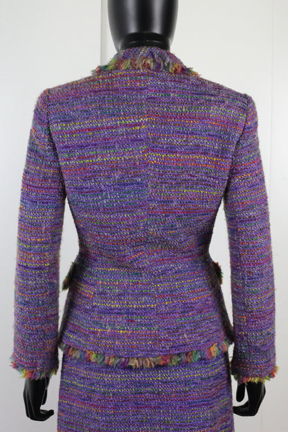 Tailleur-jupe en tweed multicolore Georges Rech vintage Ekinox vintage vêtement vintage de grands couturiers créateurs seconde main luxe haute couture slow fashion