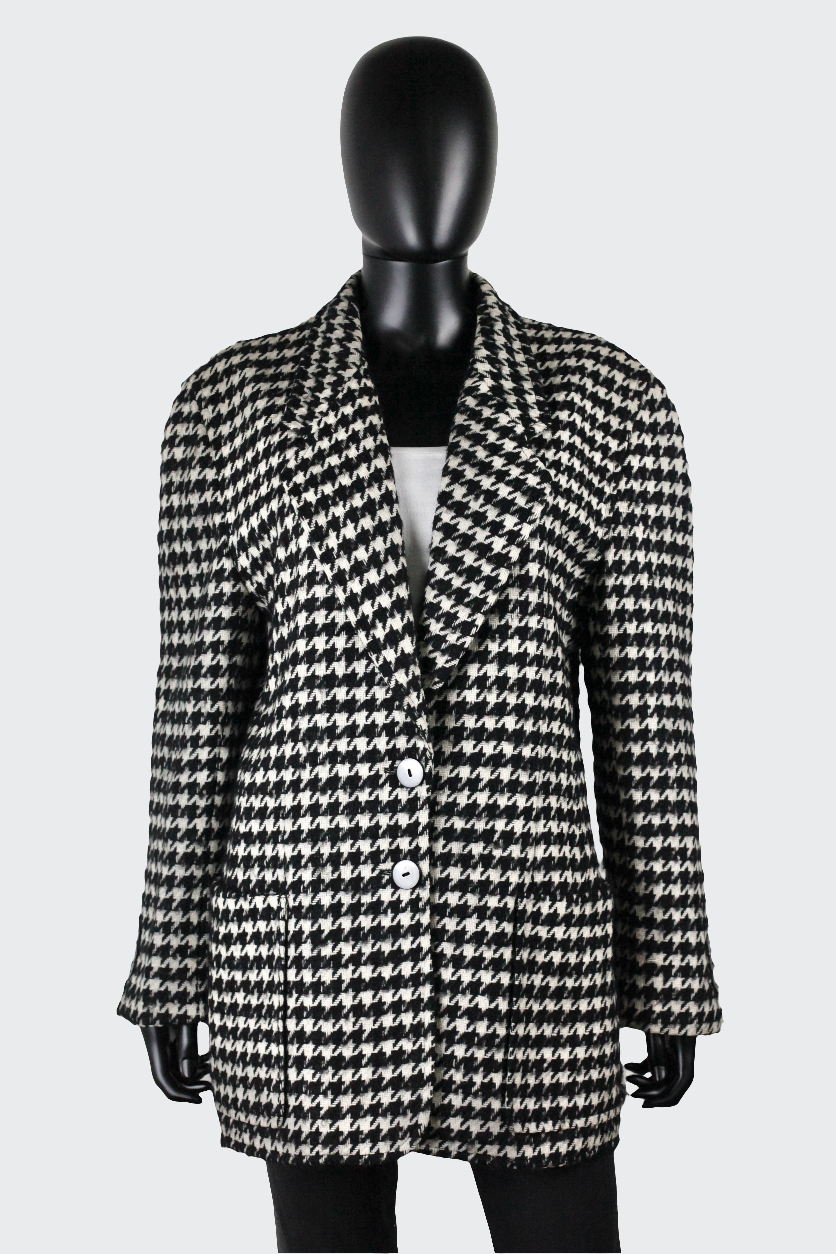 Veste blazer vintage tweed Escada vintage noir et blanc pied de poule Ekinox vintage vêtement vintage de grands couturiers créateurs seconde main luxe haute couture slow fashion