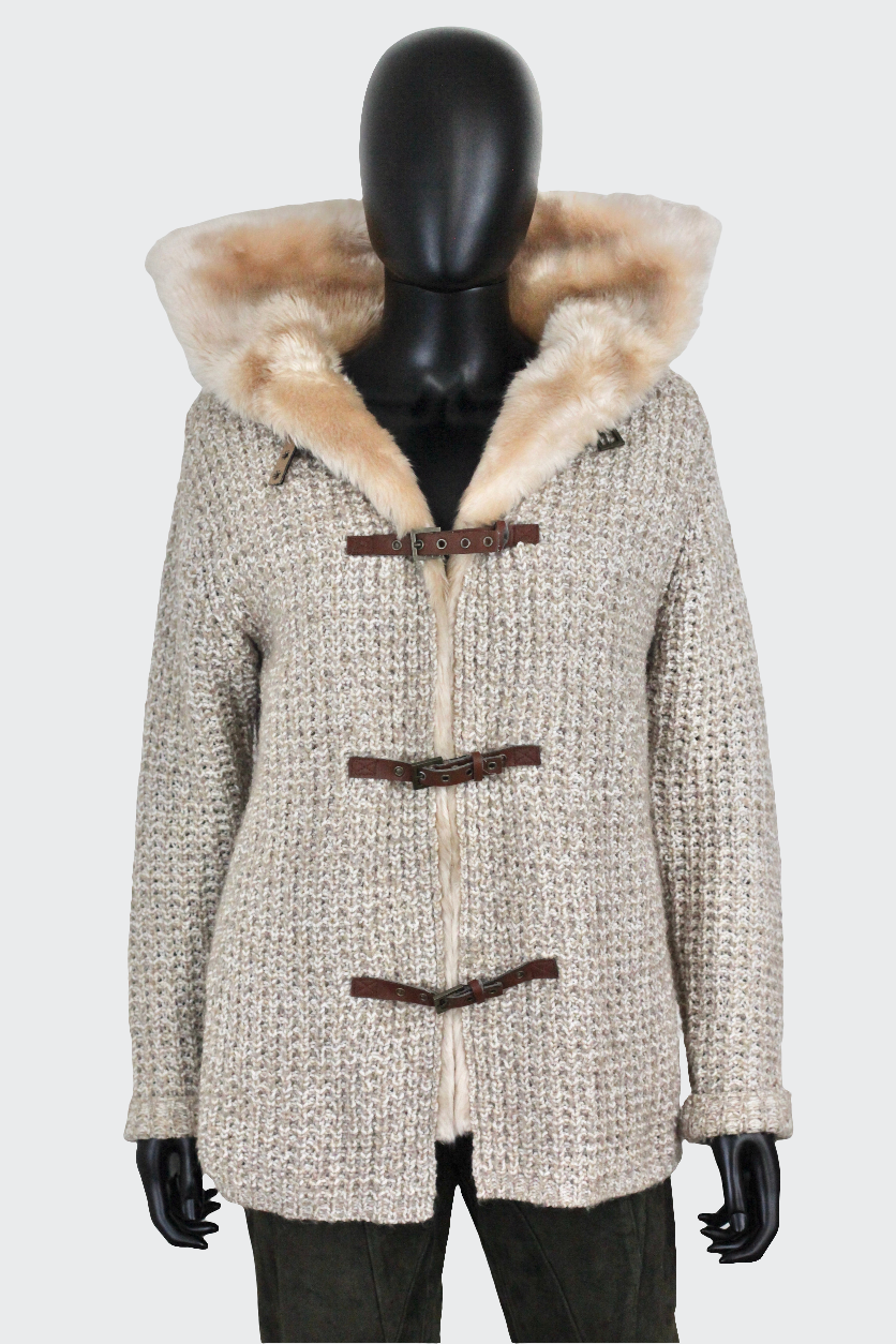 Gilet cardigan écru Georges Rech fourrure laine hiver Ekinox vintage vêtement vintage de grands couturiers créateurs seconde main luxe haute couture slow fashion