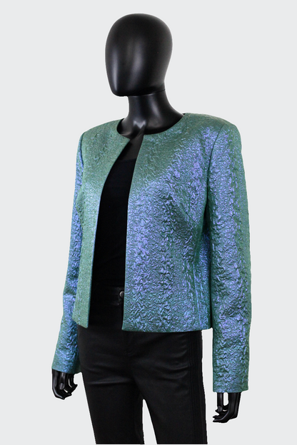 Veste blazer vintage Georges Rech irisé bleu vert fêtes Ekinox vintage vêtement vintage de grands couturiers créateurs seconde main luxe haute couture