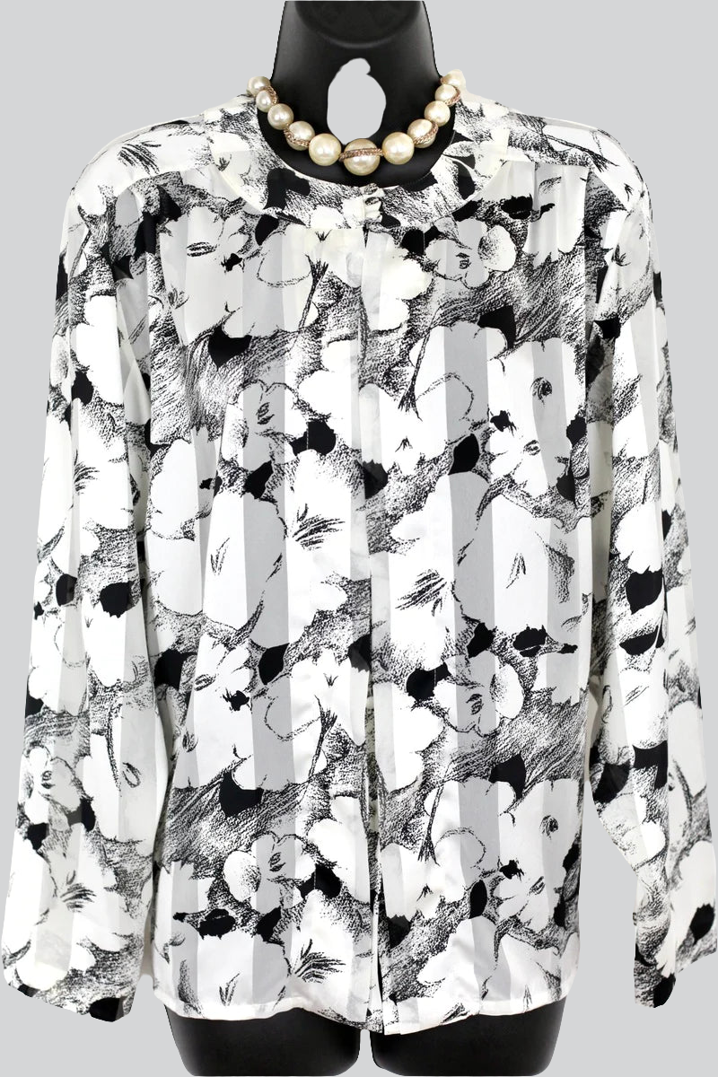 Chemise Nina Ricci à fleurs noires et blanches