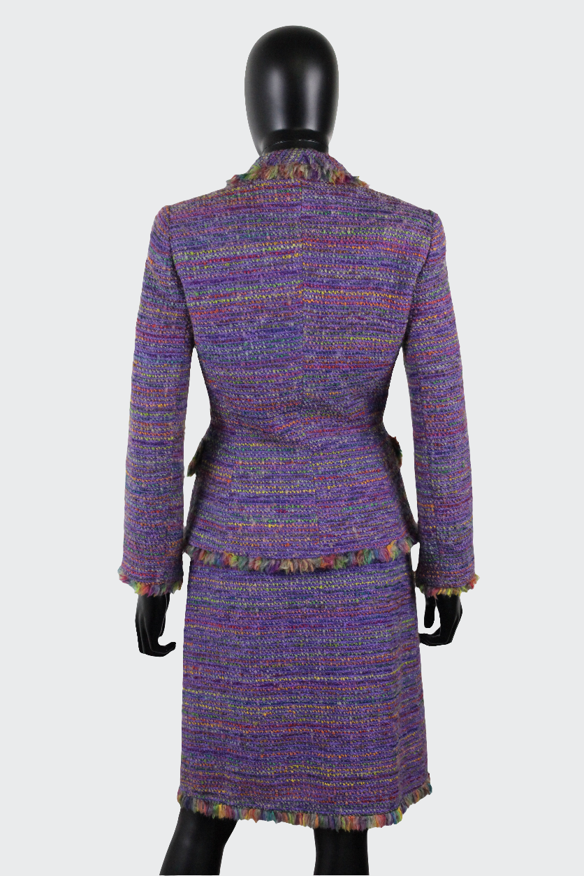 Tailleur-jupe en tweed multicolore Georges Rech vintage Ekinox vintage vêtement vintage de grands couturiers créateurs seconde main luxe haute couture slow fashion