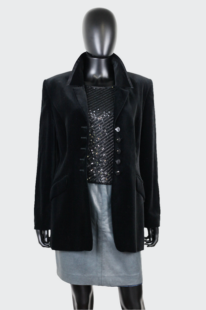 Veste blazer velours noir Louis Féraud vintage Ekinox vintage vêtement vintage de grands couturiers créateurs seconde main luxe haute couture