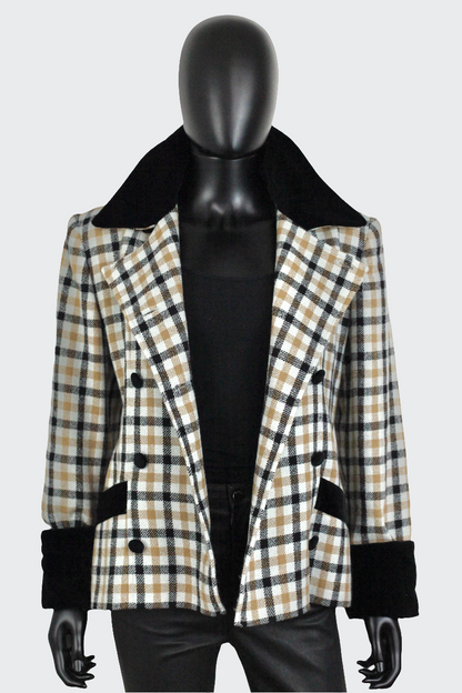 blazer vintage carreaux laine velours Guy Laroche Ekinoxvintage haute couture vintage luxury secondhand 