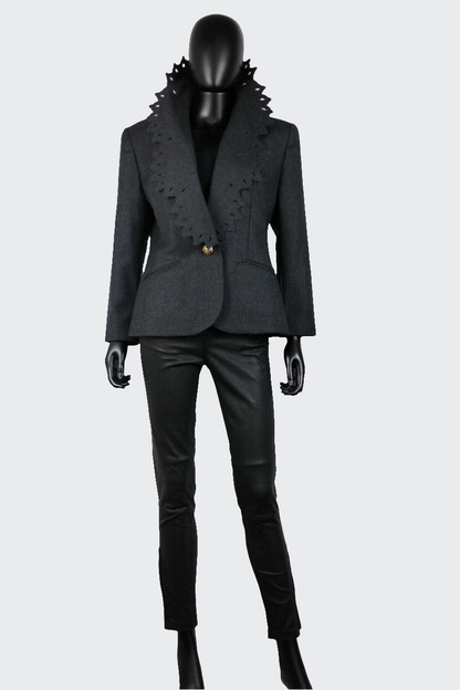 veste blazer gris laine col perforé Guy Laroche Ekinox vintage haute couture vintage luxury secondhand 