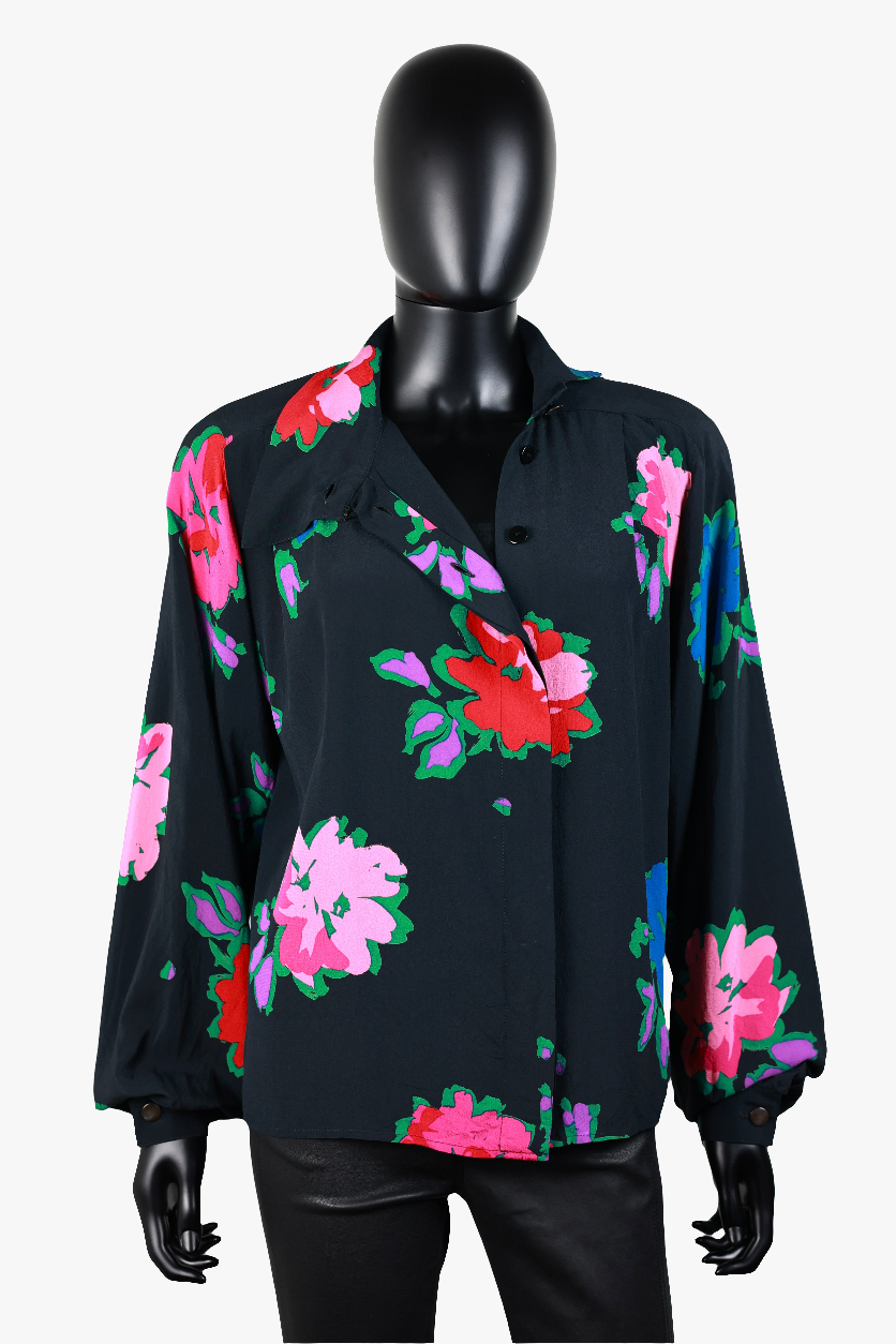 Chemise noire fleurie Ungaro