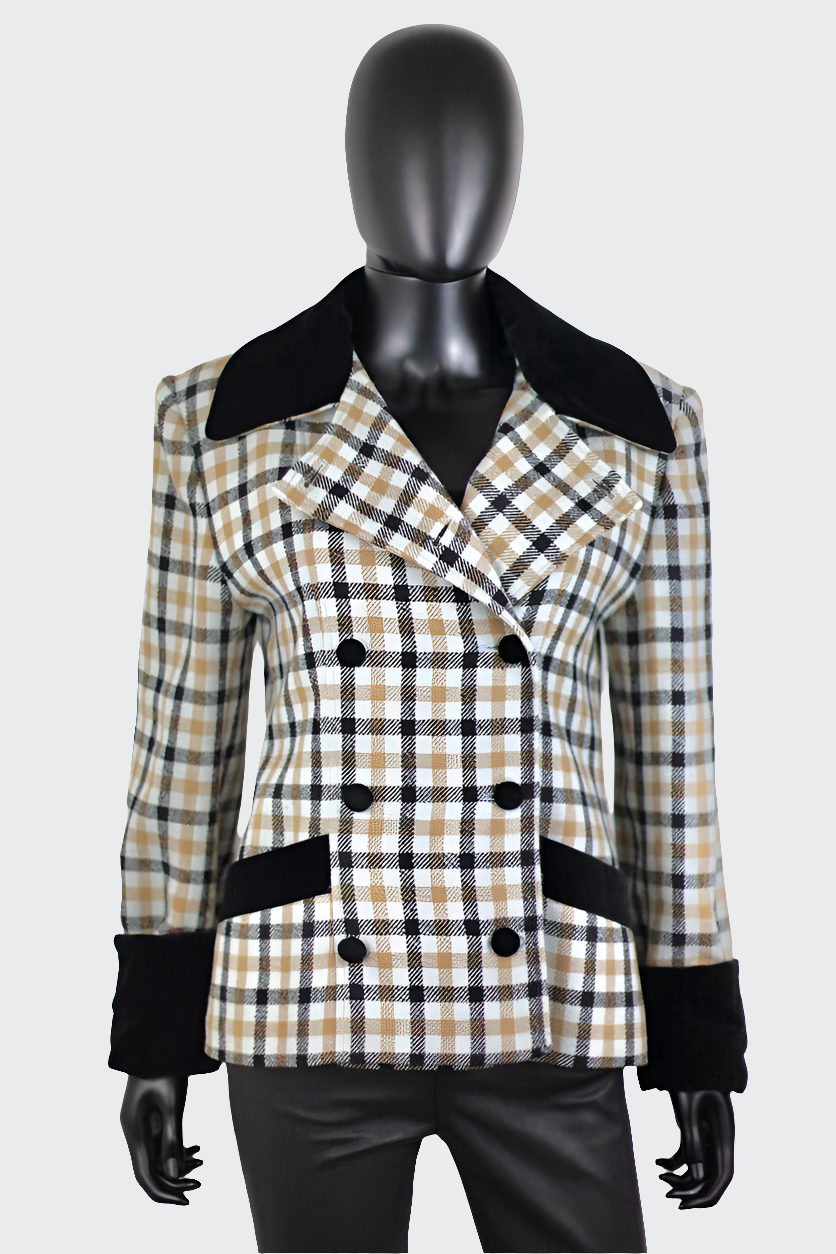 blazer vintage carreaux laine velours Guy Laroche Ekinoxvintage haute couture vintage luxury secondhand 