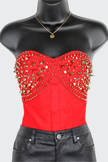 Bustier clouté rouge Hervé Léger