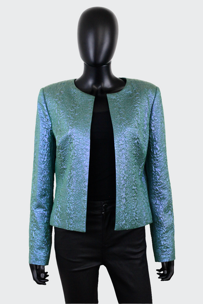 Veste blazer vintage Georges Rech irisé bleu vert fêtes Ekinox vintage vêtement vintage de grands couturiers créateurs seconde main luxe haute couture