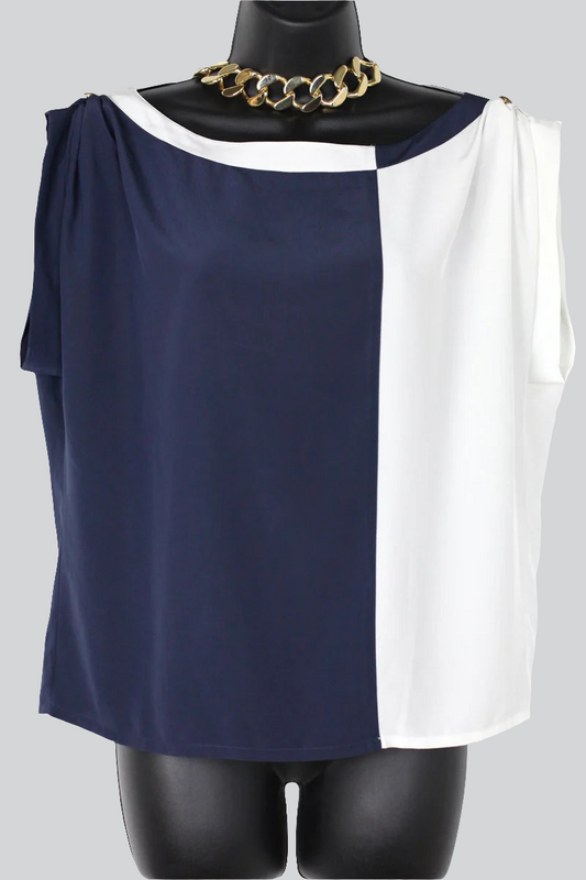 Blouse Louis Féraud Color block marine et blanc