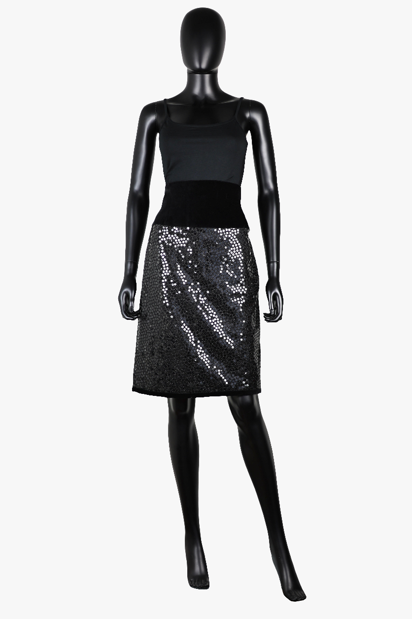 Jupe noire velours et sequins Escada