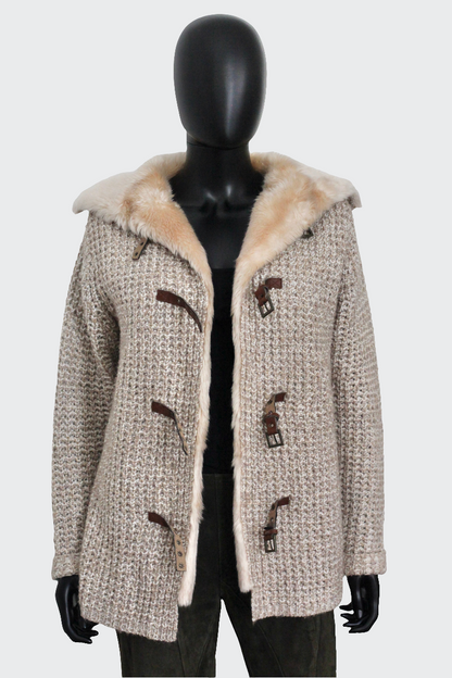 Gilet cardigan écru Georges Rech fourrure laine hiver Ekinox vintage vêtement vintage de grands couturiers créateurs seconde main luxe haute couture slow fashion