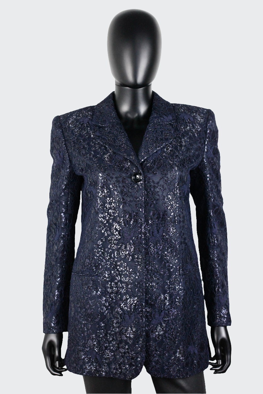 veste blazer dentelle marine fêtes party chistmas noel Ungaro 80 vintage ekinox vintage haute couture friperie seconde main luxe secondhand luxury vintage 