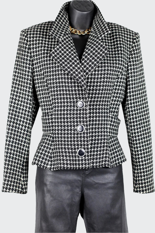 Veste blazer vintage Guy Laroche 80 laine pied de poule Ekinox vintage vêtement vintage de grands couturiers créateurs seconde main luxe haute couture slow fashion 